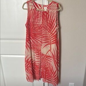 Chico’s coral/orange/red Palm Leaf Sleeveless Dress